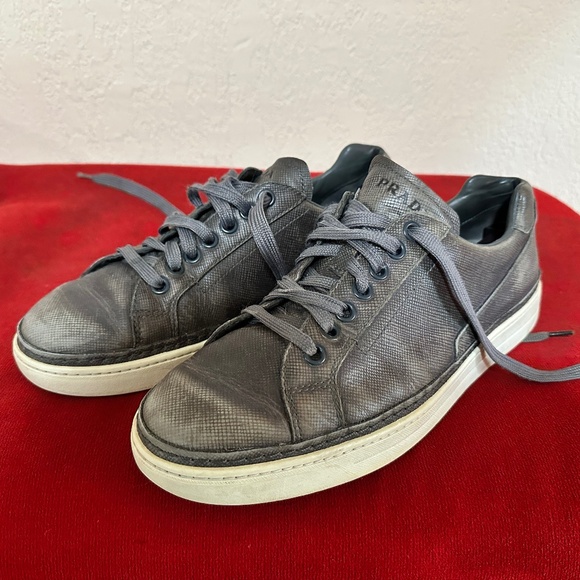 PRADA Grey Blue color leather sneakers. - Picture 1 of 9